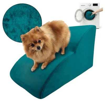 Immagine prodotto di Scala a muro per cani e gatti. RAMPA PER CANI. Scala per animali domestici, 2 gradini, colore turchese, tessuto
