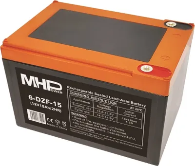 Immagine prodotto di MHPower 6-DZF-15 Batteria al gel per trazione 12V/15Ah, terminale D1 - M5, ciclo profondo