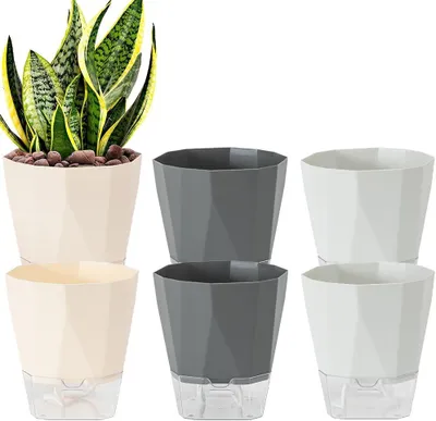 Obrázok produktu pre Samozavlažovacie kvetináče, 17 cm, sada 6 kusov, s odtokovým otvorom pre kvety a rastliny