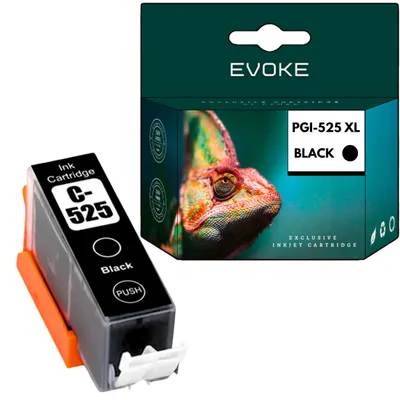 Image de Encres compatibles Evoke pour Canon PGI-525BK PGI525BK 4529B001, noir, 20 ml, rendement de 360 pages, pour les modèles PIXMA iP4850, iP4950, MG5150, MG5250, MG5350