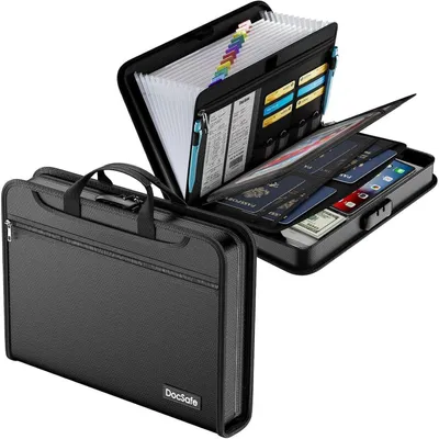 Image de Classeur A4 avec serrure, 13 compartiments, résistant au feu, étanche et portable