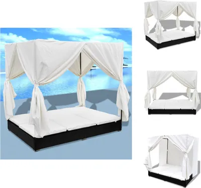 Produktbild von vidaXL Outdoor-Loungebett mit Vorhang Poly Rattan Schwarz -  Gartenbetten