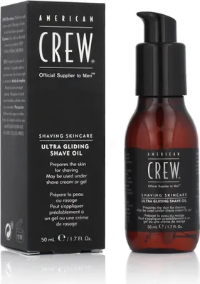 Produktbild von American Crew ULTRA GLIDING SHAVE OIL, Rasieröl, Männer, Universal, 50 ml, Anti-Aging, Anti-Reizung, Feuchtigkeitsspendend, Olivenöl, Reiskleieöl, Rosmarinöl