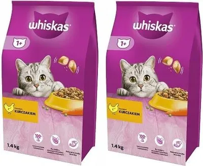 Produktbild von Whiskas Adult 1+ Katzentrockenfutter mit Huhn, 2 Beutel, 2x1,4kg