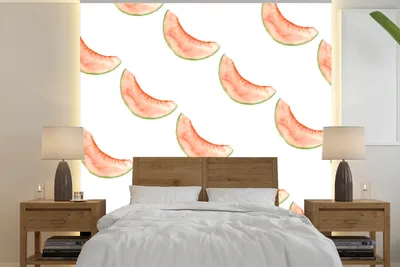 Produktbild von MuchoWow® Fototapete für Wohnzimmer oder Schlafzimmer Wandtapete Vinyl Motivtapete Melone - Aquarell - Schablonen - 220x220 cm - Tapeten