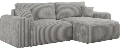 Produktbild von MKS MEBLE Cord Sofa L-Form, Ecksofa mit Schlaffunktion, Wohnlandschaft L-Form mit Kissen, Couch L-Form - Nelson - Hellgrau Cord