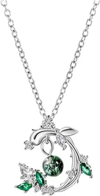 Immagine prodotto di Collana in argento con ciondolo a forma di pianta e pietra verde