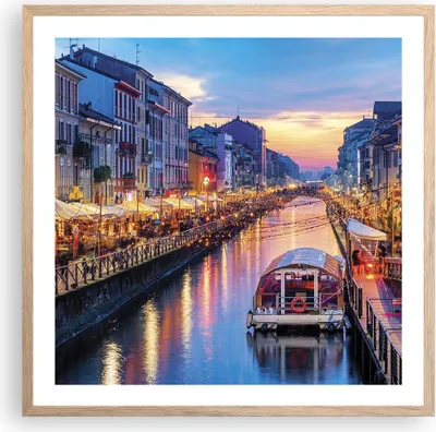 Produktbild von Gerahmtes Poster - Rahmen in heller Eiche - Kanal Grande Abend - 60x60 cm - Wand Bild - Wanddeko - Wandbilder - Wandposter - Bilderrahmen - Bilder - Kunstdruck - Wandbild - P2NAC60x60-4331