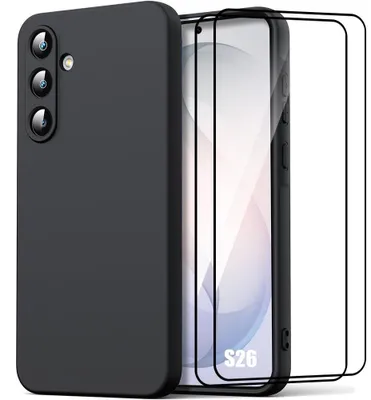 Image de Coque + 2 Verres Trempés pour Samsung Galaxy S26, Protection Silicone Souple Doux Slim Anti-Rayures Noir