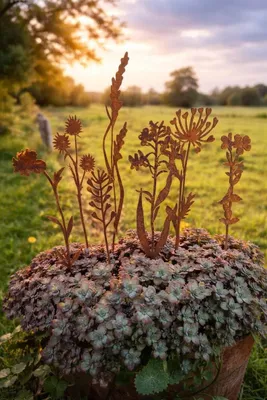 Produktbild von 7er Set Sommerblumen Edelrost rostige Gartendeko Blüten Blumen Gartenstecker