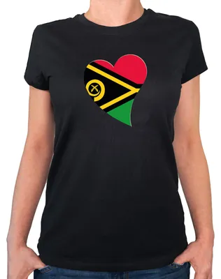 Produktbild von Huuraa Damen T-Shirt Vanuatu Flagge Herz L Black Bio Baumwolle Fairtrade Damenshirt Geschenkidee