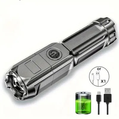 Image de Lampe torche LED, lumière puissante, rechargeable par USB, étanche, zoom, éclairage d'urgence