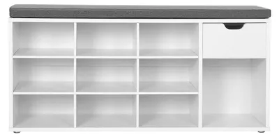 Image de CALICOSY - Banc de rangement chaussures blanc 10 niches 1 tiroir