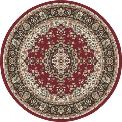 Obrázek produktu pro Uniqoos® Kulatý orientální koberec Nain s medailonem – červený, průměr 160 cm, polypropylen, s nízkým vlasem, vintage design