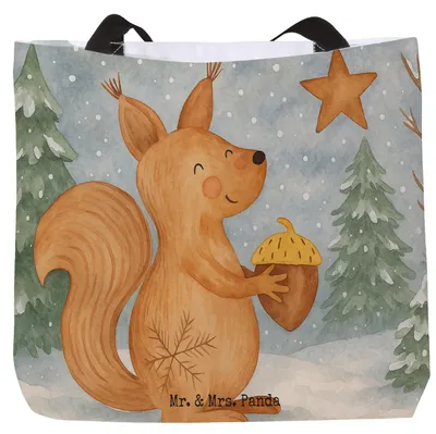 Produktbild von Mr. & Mrs. Panda Schultasche Eichhörnchen Weihnachten Design - Weiß - Geschenk, Frohe, Weihnachtsmotiv, Wintermotiv, Strandtasche, Beutel, Neujahr, Tasche, Laptoptasche