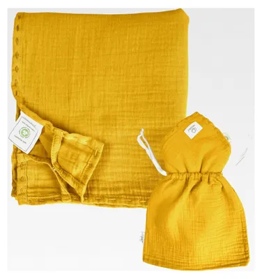 Produktbild von Musselin Tuch für Babys | Aus weicher Baumwolle | 5 in 1 Funktionen als Pucktuch, Mulltuch, Stilltuch | Für Jungen und Mädchen | Weiches Schmusetuch als Geschenk zur Geburt, Gelb