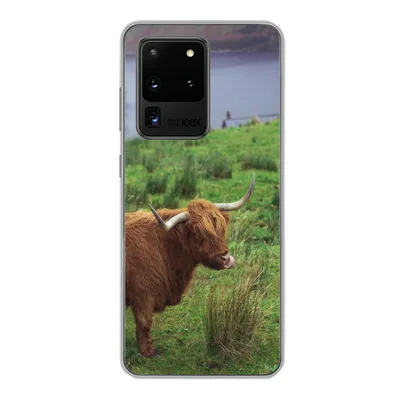 Produktbild von MuchoWow® Handyhülle Schutzhülle Hülle für Samsung Galaxy S20 Ultra Schottische Highlander - Gras - Wasser - Tiere Silikon Softcase Handy Hülle - Karteninhaber