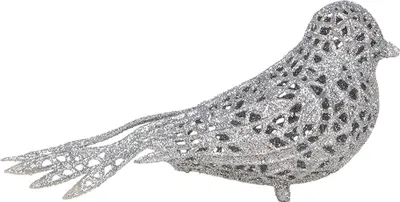Image de Clayre & Eef Pendentif de Noël Oiseau 16x6x6 cm Argenté Plastique
