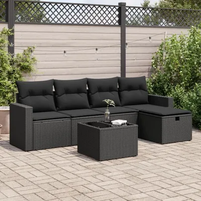 Produktbild von CLORIS 6-tlg. Garten-Sofagarnitur mit Kissen Schwarz Poly Rattan - Sitzgruppe 3325371