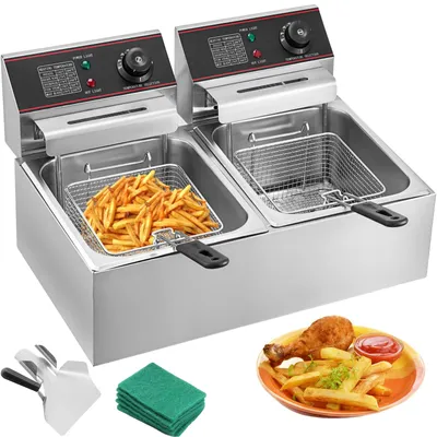Obrázek produktu pro VEVOR Komerční fritéza 12 l - Elektrická fritéza s příkonem 5000 W, model YB-82, dvojitá nádoba se dvěma fritovacími koši, stolní přístroj z nerezové oceli