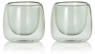 Windlichtset 2er, mundgeblasenes Glas, Teelichthalter, rauchgrau