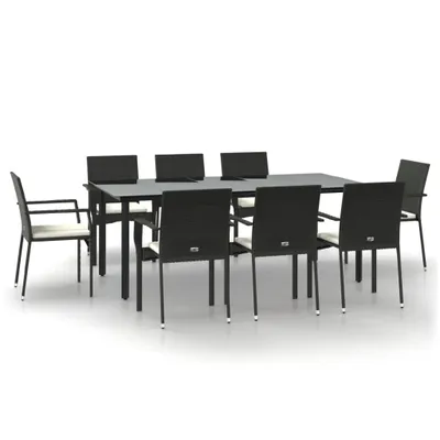 Produktbild von vidaXL 9-tlg. Garten-Essgruppe mit Kissen Schwarz Poly Rattan
