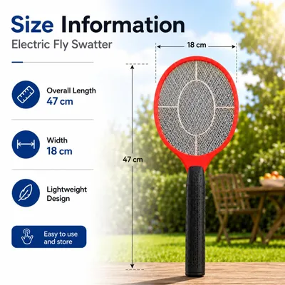 Image de Raquette électrique anti-moustiques - Éliminateur de moustiques portable - 47 x 18 cm - 220 V - Léger - Poignée ergonomique - Pour intérieur et extérieur - Rouge