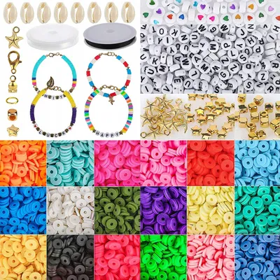 A collage of various jewelry-making supplies, including beads, charms, and strings.