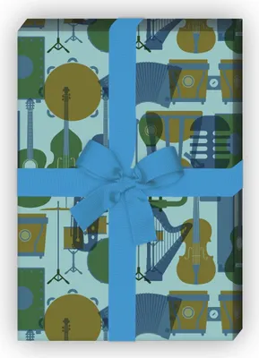 Produktbild von Cooles Geschenkpapier mit Musik Instrumenten auf blau - G7567, 32 x 48cm