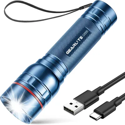Produktbild von Taschenlampe LED Aufladbar 2000 Lumen, Mini Handlampe Zoombar, 3 Modi, IP65 Wasserdicht, Extrem Hell, Lange Laufzeit für Camping Outdoor (Blau)
