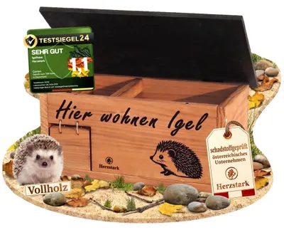Productafbeelding van Egelhuis voor in de tuin - massief douglasiehout - met labyrintingang en rattenklep - winterbestendig