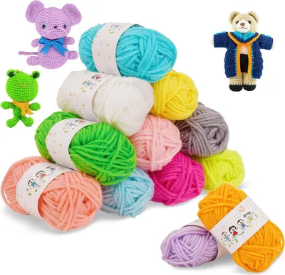 Produktbild von 12 Colours Wool for Crochet Knitting, DIY Acrylic Wool Set, Crochet Yarn Baumwolle, 10 g/Rolls, Crochet Yarn, Baumwolle Yarn for Beginners, Crochet Yarn for Crochet, Knitting and Crafts