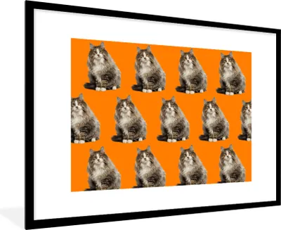 Produktbild von MuchoWow® MuchoWow® Gerahmtes Poster Haustier - Muster - Orange 90x60 cm - Poster mit zchwarzem Bilderrahmen - Wanddekoration - Fotos