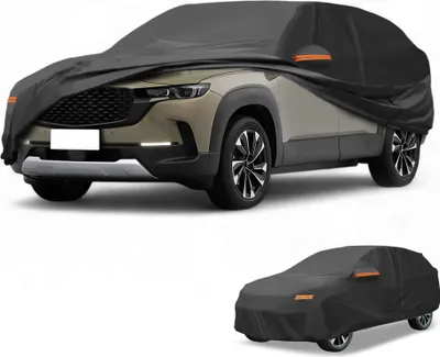 Produktbild von Autoabdeckung Wasserdicht Alle Wetter Automobil Outdoor Anti-UV Sonnenregen Schutz Vollabdeckung fš¹r Mazda CX-50 190T-PU Schwarz mit Reflektierenden Streifen