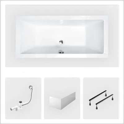 Produktbild von Rechteckige Badewanne - 180 x 80 cm - mit Frontschürze - Füße - Chromablauf - QUADRO