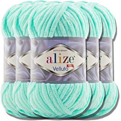 Produktbild von Alize 5x 100g Velluto dicke Wolle, Uni, Chenille, Häkeln, Stricken (Light Turquoise | 19)