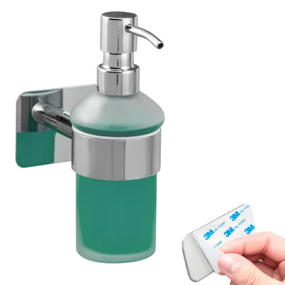 Immagine prodotto di bremermann serie bagno LUCENTE TAPE - Distributore di sapone senza foratura - con cuscinetto adesivo, in vetro satinato e acciaio inox, cromato