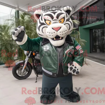 Produktbild von Waldgrüner REDBROKOLY Tiger-Maskottchen-Kostümcharakter mit Bikerjacke und Krawatte