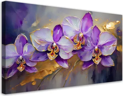 Produktbild von Leinwandbild Gemalte Orchideen Lila Blumen 100x50 Feeby Violett bild für die wand bereit zum aufhängen