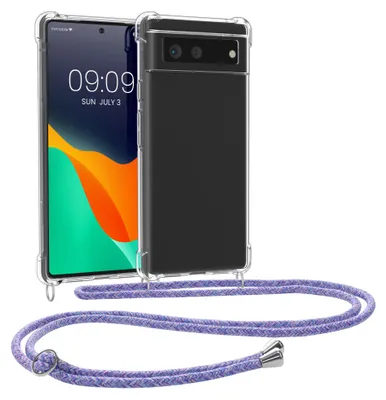 Produktbild von kwmobile Necklace Case kompatibel mit Google Pixel 6 Hülle - Silikon Cover mit Handykette - Band Handyhülle Lavendel Violett Hellblau Transparent