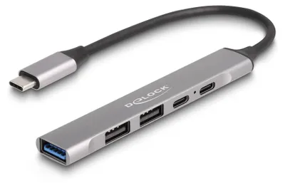 Immagine prodotto di Hub Delock - 1 x USB-C (Power Delivery) + 1 x USB-C + 1 x SuperSpeed USB + 2 x USB-A 2.0