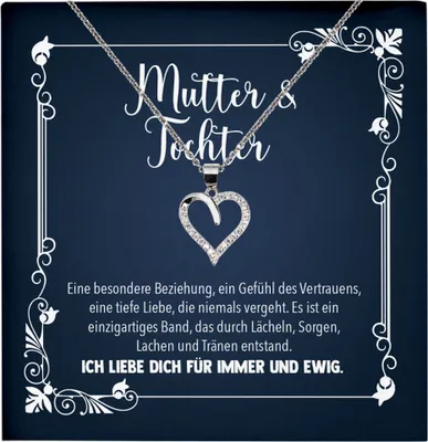Produktbild von 22Feels Echt Silber Halskette - Liebe Mama Geschenk von Tochter Geburtstag und Muttertag Mutter Schmuck Set für Frauen - Herz Anhänger, Karte