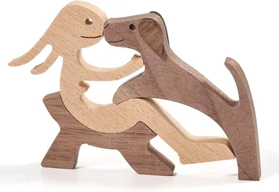 Holz-Hundefigur handgeschnitzt, Dekoration, Geschenk für Hundeliebhaber, 10 cm