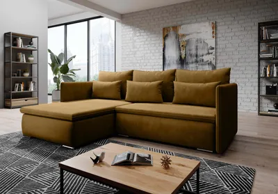 Produktbild von FurMeb24 ECKSOFA VALERIO monolith 48 - linke seite - gelb - mit schlaffunktion und bettkasten