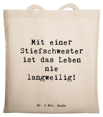 Produktbild von Mr. & Mrs. Panda Shopping Tasche Spruch Stiefschwester Abenteuer - Transparent - Geschenk, Handarbeit, Geburtstage, Tote Bag, Einkaufstasche, Lächeln, Lebensfreude