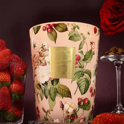 Obrázek produktu pro Velká svíčka s vůní jahody a vanilky, doba hoření 150 hodin, 3 knoty, vhodná pro aromaterapii