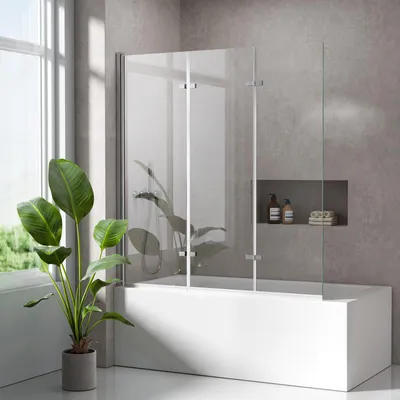 Image de S'AFIELINA Cabine de douche pliante en 3 pièces pour baignoire 120x140 cm, verre de sécurité ESG 6 mm avec revêtement NANO Easy-Clean