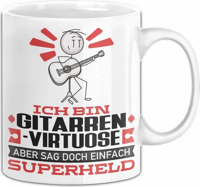 Produktbild von Gitarrenvirtuose Geschenk Tasse Ich Bin Gitarrenvirtuose Aber Sag Doch Einfach Superheld Lustige Geschenkdiee für Gitarrenvirtuose Kaffee-Becher (Weiß)