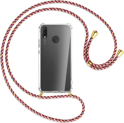 Produktbild von Handykette Backcover-Schutzhülle mit Band (Metall goldfarben) für Huawei P Smart Plus, nova 3 / 3i - weinrot/gelb/grau