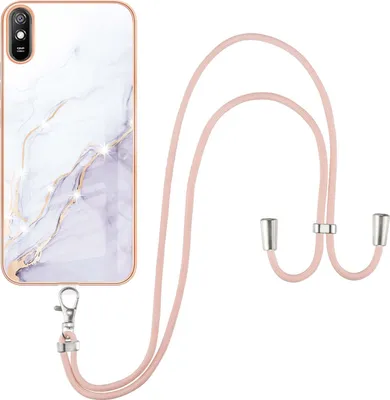 Image de Etui avec sangle pour Xiaomi Redmi 9A, soft TPU bumper, étui de protection, avec sangle ajustable Blanc